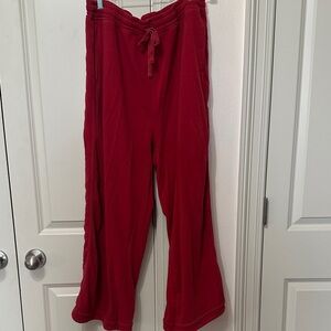 Women's Red Wide-Leg Track Pants with Drawstring Waist